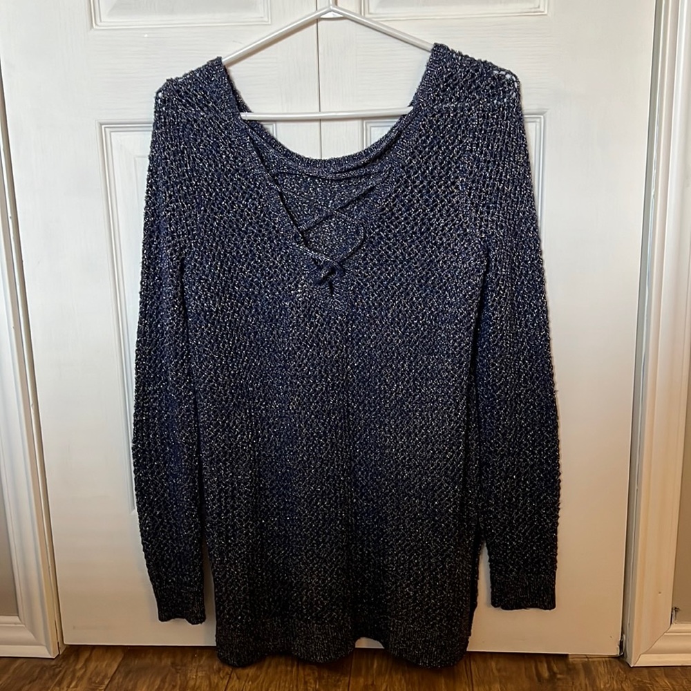 Lucky Brand Shimmer sweater with lace up back detail